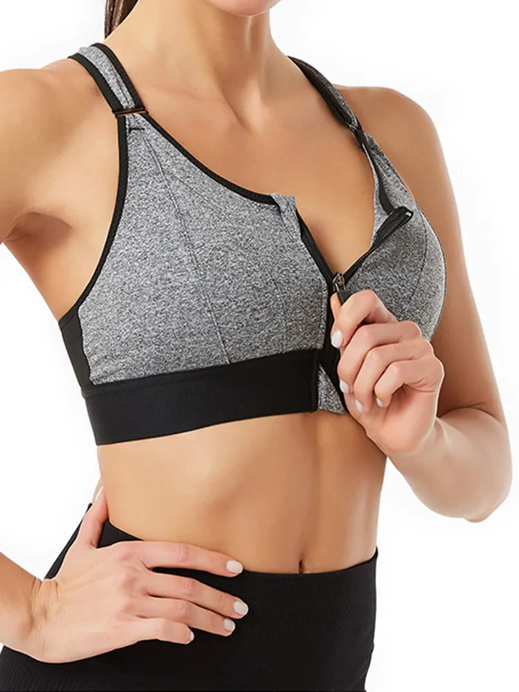 Women Front Zipper Adjustable Strap Shockproof Sports Bras Seamless Breathable Fitness Gym Yoga Bra
