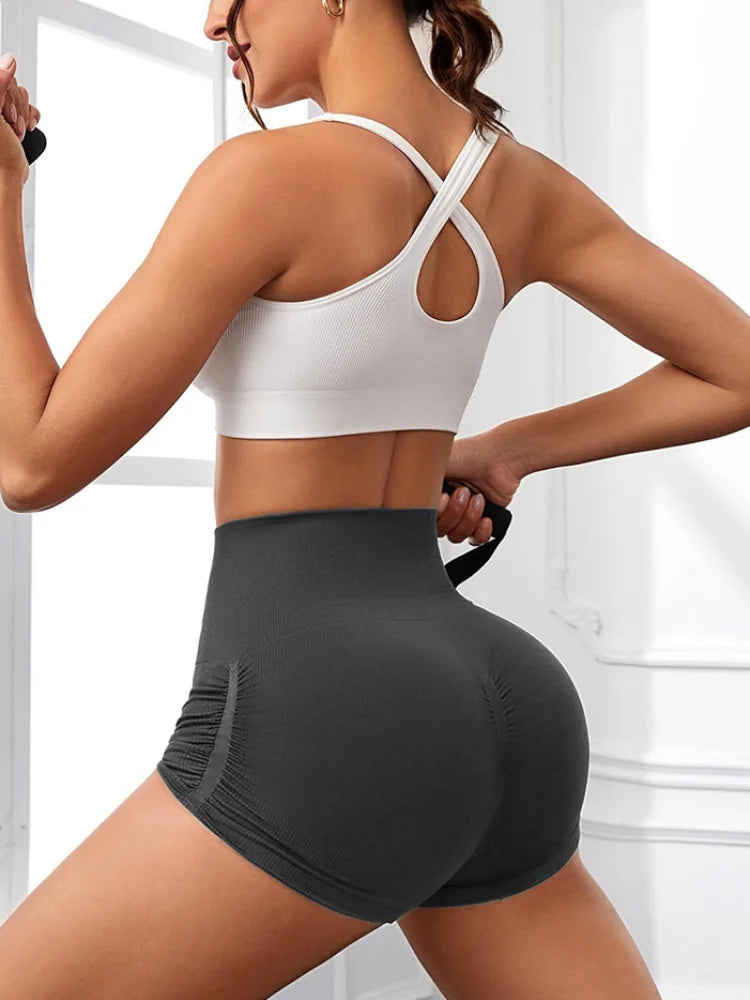 Women Wrinkled And Hip Lifting Yoga Shorts Fashion Quick Drying Breathable Sports Fitness Tight Fit High Waisted Yoga Pants
