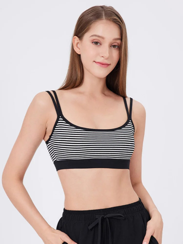Fashion Contrast Striped Women Sports Yoga Bra Sexy U Back Running Shockproof Underwear Lady Workout Clothing Gym Top