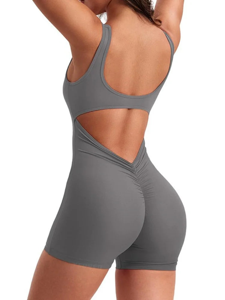 Women Fashion Backless Hollow Out Short Sports Jumpsuit Quick Drying Breathable Running Fitness Yoga Bodysuits